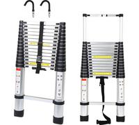Échelle télescopique professionnelle Bettizia 4,4 m, aluminium argenté, capacité de charge 150 kg, échelle polyvalente, pieds en caoutchouc antidérapants avec crochets amovibles