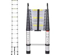 Échelle télescopique Quorin 4,4 m – Échelle extensible en aluminium – Légère et portable – Crochets robustes – Charge maximale 150 kg