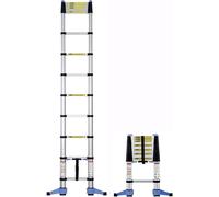 Échelle télescopique Silecomplaza, 3,2 m, système de fermeture douce, échelle extensible avec 11 marches, design compact, barre de stabilisation pliante et support mural, aluminium, capacité de 150 kg