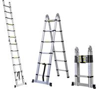 Échelle télescopique Silecomplaza, 3,8 mètres. Échelle en aluminium extensible et pliante. Échelle en aluminium multifonctionnelle, 3,8 mètres. Échelle avec barre de support, 12 échelons, capacité de