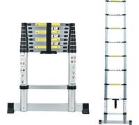 Échelle télescopique Silecomplaza de 2,6 mètres, en aluminium, antidérapante, pliable, transformable en échelle d'appui, échelle multifonctionnelle avec stabilisateur, capacité de charge de 150 kg / 3