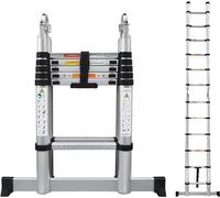 Échelle télescopique Silecomplaza de 3,8 mètres, en aluminium, de type A ou droite, 2-en-1, pliable et portable, avec barre de stabilisation. Comprend une rallonge de 1,9 mètre + 1,9 mètre. Hauteur re