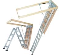 Echelle télescopique VEVOR 158,8 kg Escabeau 12 marches Hauteur d'installation de 290 à 300 cm ou 341 à 366 cm Echelle pliante aluminium + bois Echelle de ménage avec design de descente à amortissemen