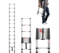 Echelle télescopique VEVOR, 3740 mm de long, échelle extensible en inox, échelle pliante avec capacité de charge de 150 kg (75°) et pieds antidérapants, échelle portable à 13 marches pour la maison, l