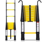 Echelle télescopique Yakimz, 4,4 m avec crochet amovible, aluminium extensible, escabeau extensible antidérapant, échelle à barreaux stable jusqu'à 150 kg