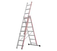 Echelle universelle Hymer, en trois parties, 3x7 échelons, hauteur escamotable 3,28 m, hauteur de portée 4,07 / 5,75 m, poids 13,0 kg