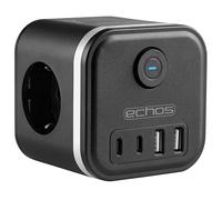 Echos - Cube Multiprise 7 en 1 Sans Câble avec 3 Prises USB C, 4 Prises avec Interrupteur, Adaptateur de Fiche Cube avec Sécurité Enfant, 3680 W (Noir)