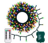 Echosari - Guirlande lumineuse alimentée par piles, 10 m, 100 LED, fil vert, avec télécommande, minuteur, 8 modes, guirlande lumineuse de Noël multicolore pour mariage, arbre, couronne, fête, jardin