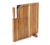 ECHTWERK 3 en I Set de Couteaux de Cuisine/Planche à découper en Acacia avec Aiguiseur Intégré et Couteau de Chef (20cm)/Planche à Découper pour Cuisiner