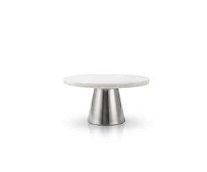 ECHTWERK Assiette à gâteau élégante en marbre, plateau à gâteau avec support, support pour servir des aliments, des fruits, du fromage et des desserts, pour fête ou mariage, édition argent, Ø 22 cm