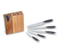 ECHTWERK Bloc à couteaux/ Set de couteaux de cuisine en bois d'acacia avec pieds en caoutchouc antidérapants, Aiguiseur de couteaux intégré inclus, couteaux en acier à lames, 6 pcs.