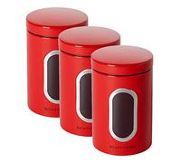 ECHTWERK Boîtes de conservation en métal 1,4 L avec fenêtre et couvercle hermétique, lot de 3 pièces, boîtes alimentaires pour farine sucre céréales thé, rouge