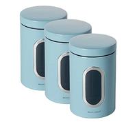ECHTWERK Boîtes de conservation en métal avec fenêtre et couvercle hermétique, lot de 3 pièces, boîtes alimentaires pour farine sucre thé café, bleu clair
