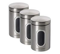 ECHTWERK Boîtes de conservation en métal avec fenêtre et couvercle hermétique, lot de 3 pièces, boîtes alimentaires pour farine sucre céréales thé, finition brossée, gris argenté