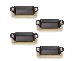 ECHTWERK Bol de service en fonte, bol de service, mini-casserole avec planche de service, petite poêle à frire, prêt à cuire, barbecue et barbecue, idéal pour le service, 4 pcs.