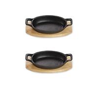 ECHTWERK Bol de service en fonte, plats de service, cocotte avec planche de service, poêle à frire, déjà cuit, pour le four, le barbecue et le barbecue, idéal pour le service, petite édition, 2 pcs.