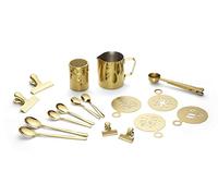 ECHTWERK Ensemble d'Accessoires à Café, 23 Pièces - 350 ml, 4 Expresso, 4 Cappuccino, 4 Lattes, Pinces, Pochoirs, Cuillères - Style Barista Doré