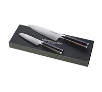 ECHTWERK Ensemble de couteaux damassés, 2 pcs, couteau de chef/couteau de cuisine, couteau Santoku, acier damassé, tranchant lisse, manche ergonomique en bois de Pakka