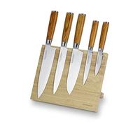 ECHTWERK Ensemble de couteaux damassés 6 pièces, Couteau de chef, Couteau Santoku, Couteau à filets, Couteau universel, Couteau à éplucher, Bloc à couteaux magnétique en bois inclus