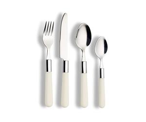 ECHTWERK Ensemble de couverts Bistro, 16 pièces de couverts de table en acier inoxydable de haute qualité pour jusqu'à 4 personnes, couverts de table avec manches en plastique, crème