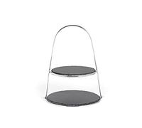 ECHTWERK Etagère/plateau de service pour pâtisseries, fruits, fromages et desserts avec 2 niveaux en ardoise naturelle et poignée en forme d'étrier, Ø ardoises env. 25/30 cm, Edition d'argent