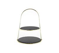 ECHTWERK Etagère/plateau de service pour pâtisseries, fruits, fromages et desserts avec 2 niveaux en ardoise naturelle et poignée en forme d'étrier, Ø ardoises env. 25/30 cm, édition or