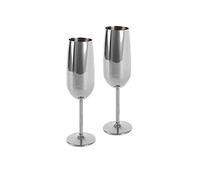 ECHTWERK Flûte à champagne, en acier inoxydable, flûtes incassables, flûtes de fête pour anniversaire/pique-nique, set cadeau, 2 pièces, 250 ml, édition argentée, Argent
