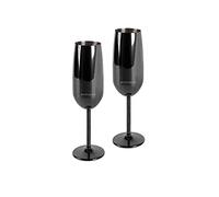 Echtwerk Flûte à champagne, en acier inoxydable, verres incassables, verres de fête pour anniversaire/pique-nique, set cadeau, 2 pièces, 250 ml, Black-Edition, Édition Noire