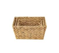 ECHTWERK Lot de 3 corbeilles de rangement en jacinthe d'eau, Rectangulaires, Couleurs naturelles, Corbeilles tressées en S/M/L, empilables pour salle de bain, bureau & salon