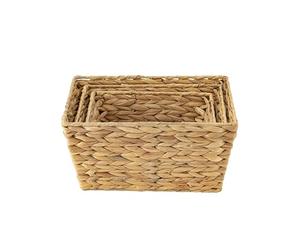 ECHTWERK Lot de 3 corbeilles de rangement en jacinthe d'eau, Rectangulaires, Couleurs naturelles, Corbeilles tressées en S/M/L, empilables pour salle de bain, bureau & salon