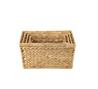 ECHTWERK Lot de 4 corbeilles de rangement en jacinthe d'eau, Rectangulaires, Couleurs naturelles, Corbeilles tressées en S/M/L/XL, empilables pour salle de bain, bureau & salon