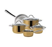 ECHTWERK Lot de 8 casserole en acier inoxydable de qualité supérieure - Avec couvercle en verre - 3 casseroles - Pour tous types de feux - Édition dorée