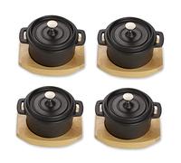 ECHTWERK Marmite en fonte, mini marmite avec planche de service, petite broche, déjà brûlée, convient pour le four, le barbecue, le barbecue et l'induction, idéal pour le service, 200 ml, 4 pcs.