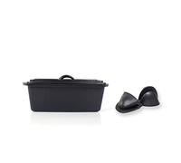 ECHTWERK plat à pain, plat à four avec couvercle en fonte, Pre-Seasoned, déjà cuit, rôtissoire, plat à four, gants de four en silicone, pour la cuisson du pain, 2,5 L, Ø28,5x12,3cm, noir, EW-GE-1362