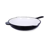 ECHTWERK Poêle à frire en fonte avec revêtement émaillé, Poêle à frire avec deux poignées et bec verseur, Convient pour les fours, grills, BBQ et induction, Ø 26,5 cm, Noir