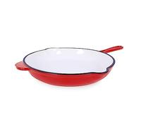 ECHTWERK Poêle à frire en fonte revêtue d'émail, Poêle en fonte, Poêle à frire avec deux poignées et bec verseur, Convient pour les fours, grills, BBQ et induction, Ø 26,5 cm, Rouge