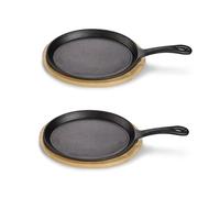 ECHTWERK Poêle de service en fonte, mini poêle à frire avec planche de service, déjà saisie, convient pour le four, le barbecue et l'induction, idéale pour le service, 2 pcs.