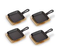 ECHTWERK Poêle de service en fonte, poêle carrée avec planche de service, bandes de barbecue, déjà brûlées, adaptées au four, au barbecue et à l'induction, idéales pour le service