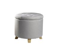 ECHTWERK Pouf Mary, Pouf avec Espace de Rangement, Couvercle Amovible, Coffre de Rangement Rond, avec Pieds en Bois, Convient pour la Chambre à Coucher et Le Salon, 45 x 45 x 41 cm, Gris