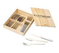 ECHTWERK SARRE 18 pièces Acier Inoxydable 18/10 Poli Cassette en Bois Incluse Set de Couverts à Steak, Acier Inoxydable, 22.7x22x5 cm