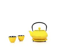 ECHTWERK Service à thé en fonte, théière 0,8 L avec passoire amovible, théière avec soucoupe, set de théières au design vintage pour la préparation de thé en vrac, jaune