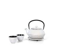 Echtwerk Service à thé Théière en fonte 0,8 L Théière avec soucoupe 2 tasses à thé Set de théières design vintage Crème, Couleur:Crème