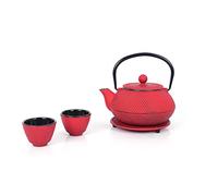 Echtwerk Service à thé Théière en fonte 0,8 L Théière avec soucoupe 2 tasses à thé Set de théières design vintage Crème, Couleur:Rouge
