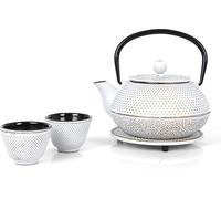 Echtwerk Service à thé Théière en fonte 0,8 L Théière avec soucoupe 2 tasses à thé Set de théières design vintage Crème, Couleur:Crème