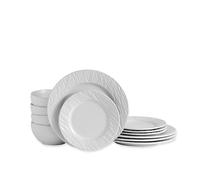 ECHTWERK service de table 12 pièces "New Modern", pour 4 personnes, effet ardoise, en grès, 4 assiettes plates, 4 assiettes à dessert, 4 bols, blanc