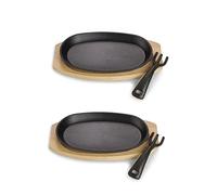 ECHTWERK Set de 2 poêles à servir en fonte, avec planche de service, Poignée amovible, Déjà cuite au four, Convient pour les fours, grils, BBQ et induction, Ø 24 x 14 cm