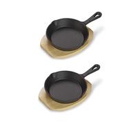 ECHTWERK Set de 2 poêles à servir en fonte, Poêles à servir, Mini poêles avec planche à servir, Déjà cuites au four, Conviennent pour les fours, les grils et les barbecues, Idéales pour servir