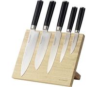 ECHTWERK Set de 6 couteaux damassés, Set de couteaux de cuisine, couteau de chef, couteau Santoku, couteau à fileter, couteau universel, couteau à éplucher, tranchant lisse, Bloc à couteaux magnétique