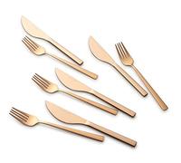 ECHTWERK Set de couverts à pizza, couverts à pizza, couverts à viande, set de table 8 pièces pour max. 4 personnes, avec 4 couteaux à pizza et 4 fourchettes à pizza en acier inoxydable, Bronze Edition
