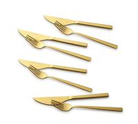 ECHTWERK set de couverts à pizza, set de couverts à steak, set de table 8 pièces pour max. 4 personnes, avec 4 couteaux à pizza et 4 fourchettes à pizza en acier inoxydable, Gold Edition, EW-PK-2207G